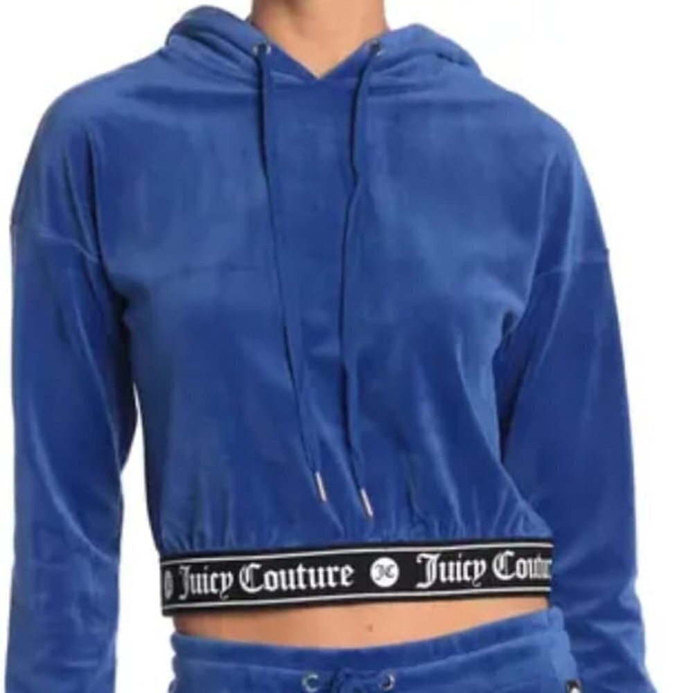 JUICY COUTURE Cropped Long Sleeve Hoodie Blue M